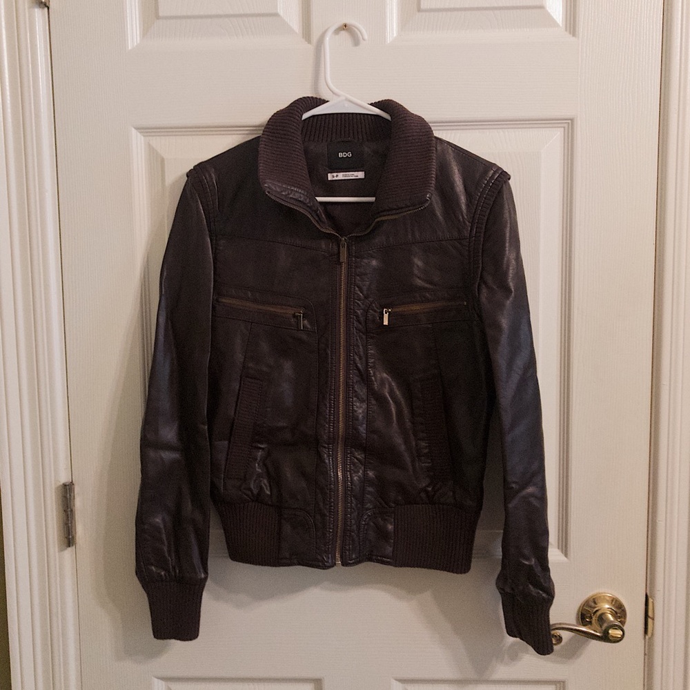 BDG UO Faux Leather Bomber Jacket - Brown,LIKE NEW